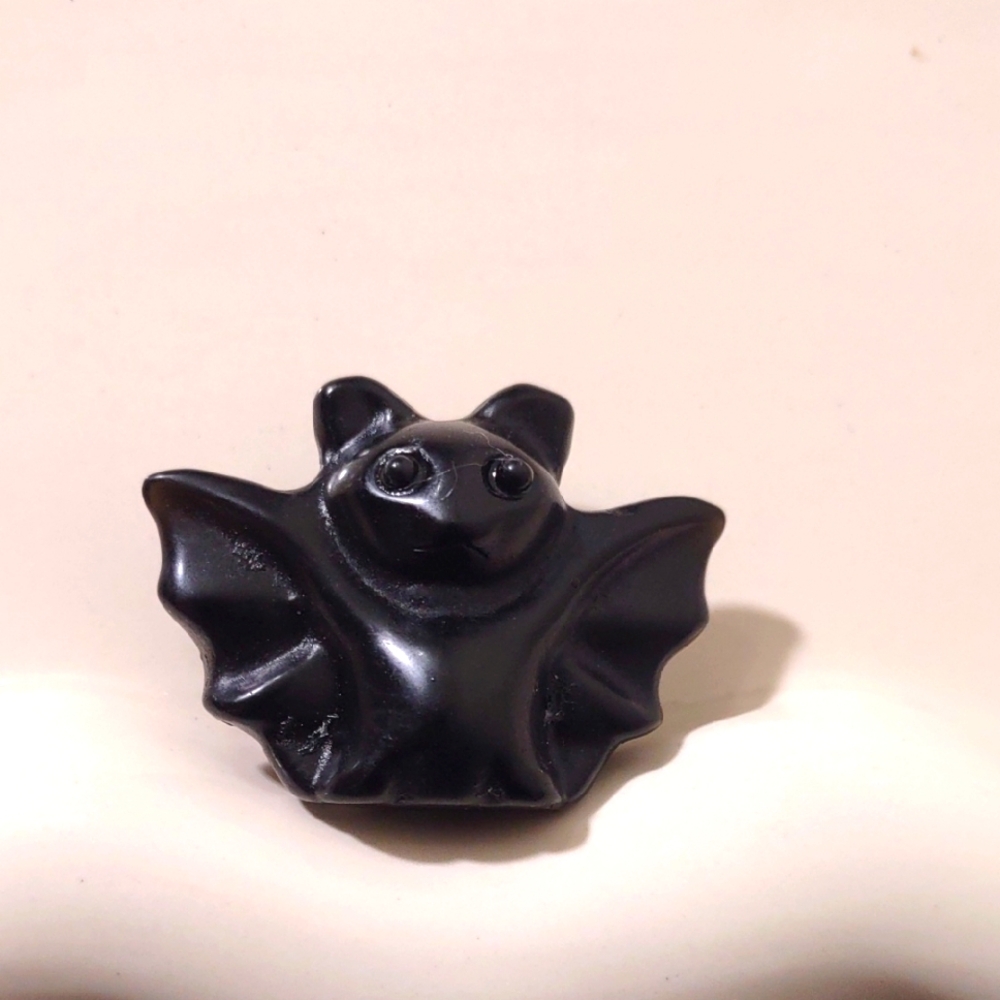 Bat Carving Black Obsidian 1x1.5 Perfect For Halloween